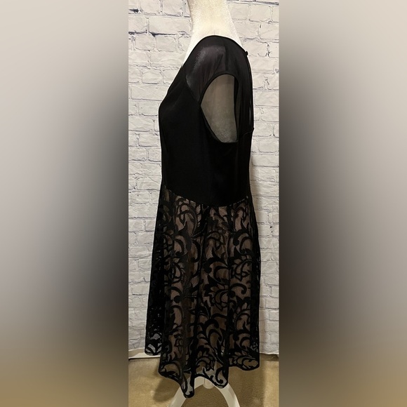 London Style Collection Cap Sleeve Illusion Neck Lace Fit And Flare Dress 16 - Picture 4 of 7